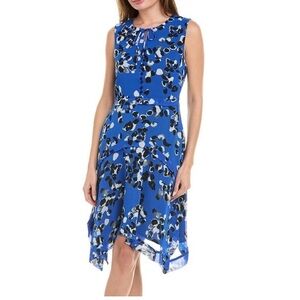 Cabi “untamed” blue floral print crepe reversable print sleeveless dress 5576